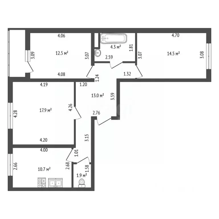 3-к кв. Санкт-Петербург Ленинский просп., 68 (74.8 м) - Фото 2