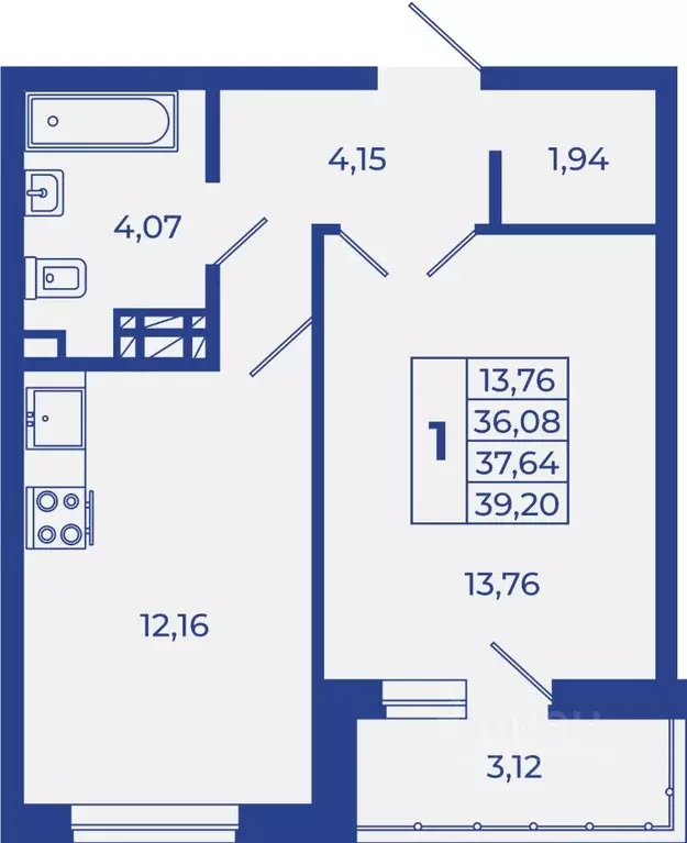 1-к кв. Ростовская область, Новочеркасск  (39.2 м) - Фото 1