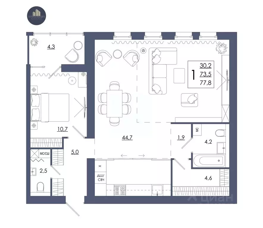1-к кв. Смоленская область, Смоленск ул. 2-я Киевская, 20Ак1 (77.8 м) - Фото 1