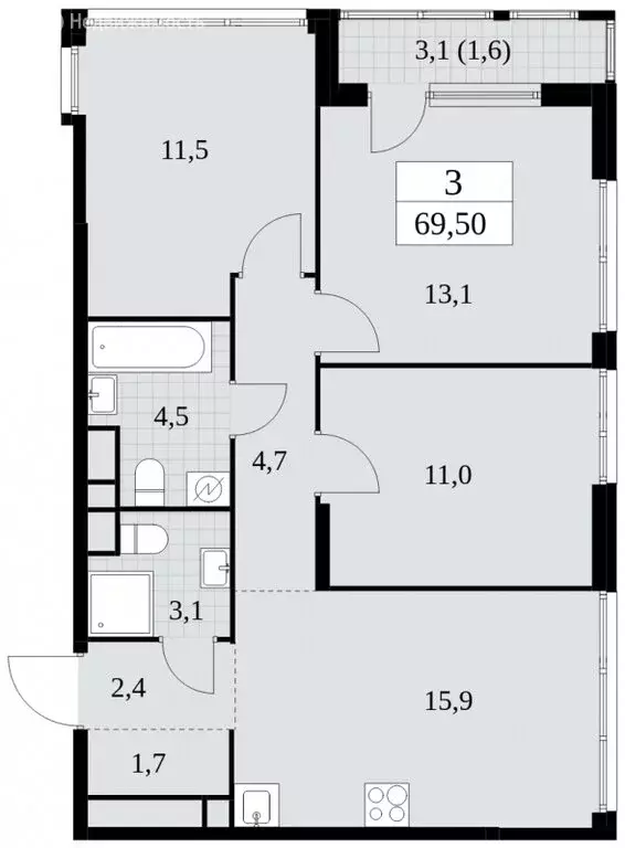 3-комнатная квартира: Москва, Бартеневская улица, 16 (69.5 м) - Фото 0