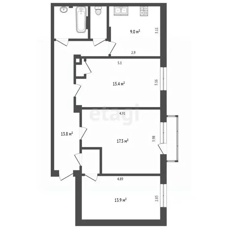 3-к кв. Пермский край, Пермь ул. Чкалова, 48 (78.1 м) - Фото 1