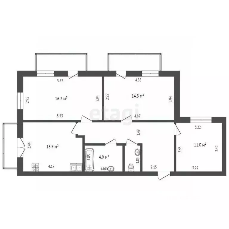 3-к кв. Вологодская область, Вологда ул. Некрасова, 2 (79.1 м) - Фото 2