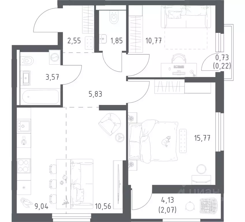 2-к кв. Башкортостан, Уфа ул. Минигали Губайдуллина, 8к9 (62.23 м) - Фото 1