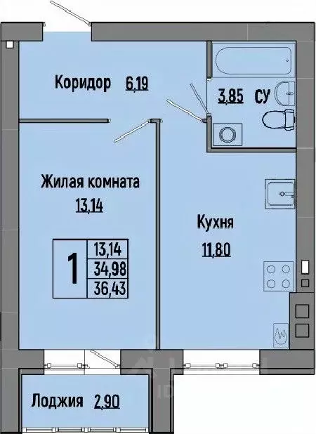 1-к кв. Волгоградская область, Волгоград Долина-2 жилрайон,  (36.43 м) - Фото 0