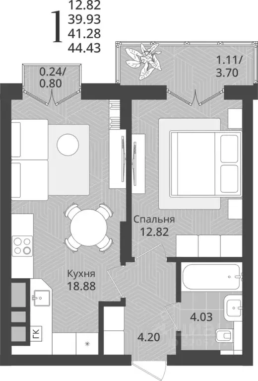 1-к кв. Калининградская область, Калининград Осенняя ул., 34 (41.28 м) - Фото 1