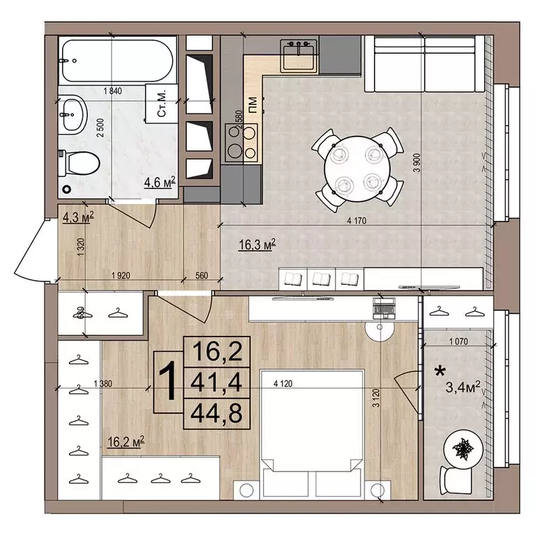 1-комнатная квартира: Жуковский, жилой комплекс Гранд Комфорт (44.8 м) - Фото 1