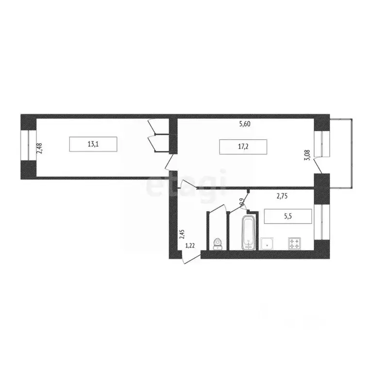 2-к кв. Хабаровский край, Комсомольск-на-Амуре просп. Победы, 30 (45.0 ... - Фото 2