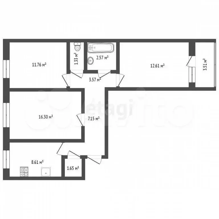 3-к. квартира, 65,5 м, 1/9 эт. - Фото 0