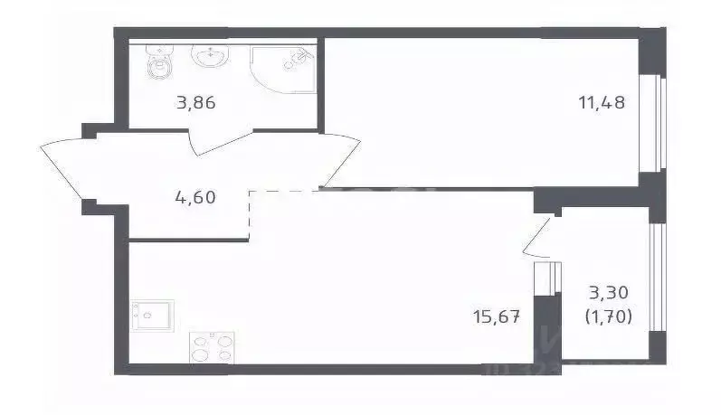 1-к кв. Ленинградская область, Всеволожский район, Свердловское ... - Фото 1