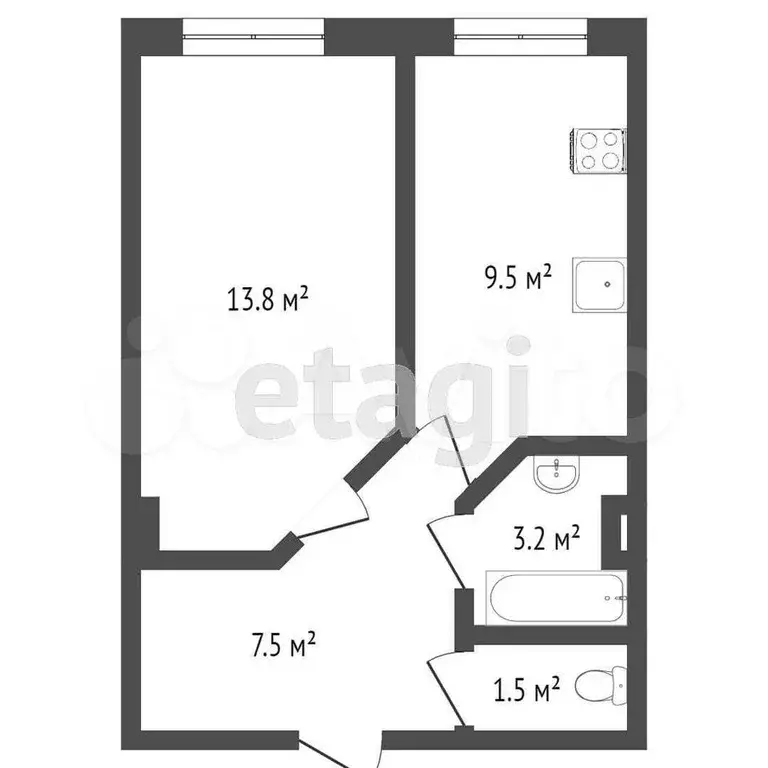 1-к. квартира, 39,4 м, 3/25 эт. - Фото 0