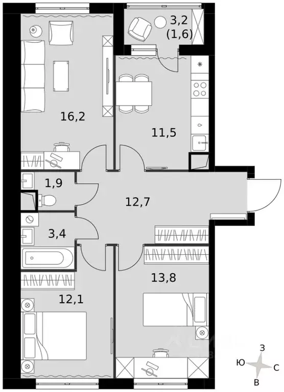 3-к кв. Московская область, Ленинский городской округ, пос. Развилка ... - Фото 2