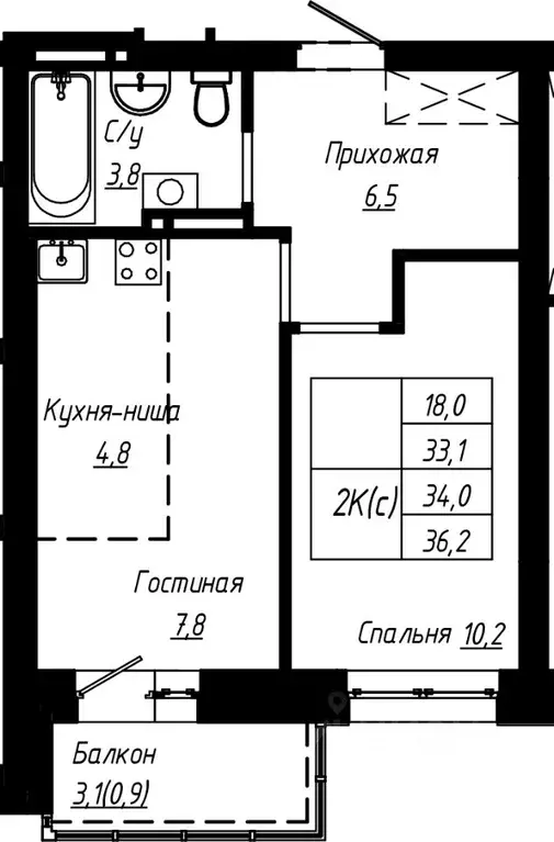 2-к кв. Алтайский край, Барнаул ул. Чернышевского (34.0 м) - Фото 0