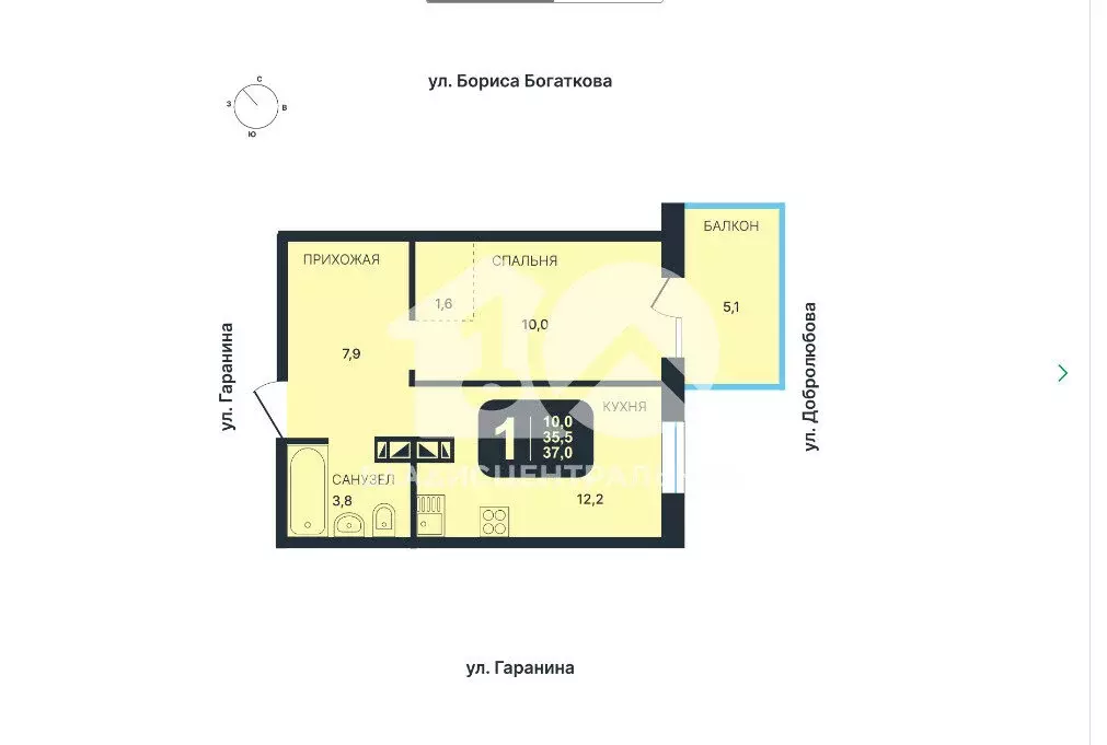 1-комнатная квартира: Новосибирск, улица Гаранина, 45 (37 м) - Фото 0