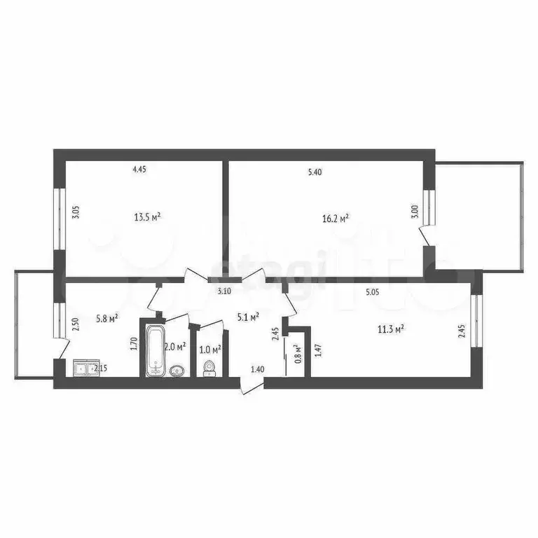 3-к. квартира, 55,7 м, 5/5 эт. - Фото 0