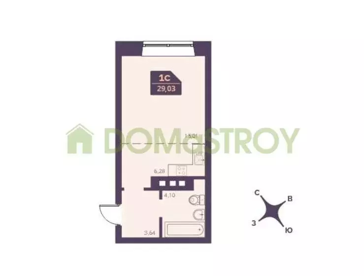 Квартира-студия: Новосибирск, Ленинградская улица, 104 (29.3 м) - Фото 0