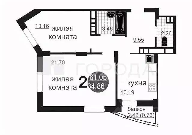 2-к кв. Новосибирская область, Новосибирск Закаменский мкр, 13 (61.0 ... - Фото 1