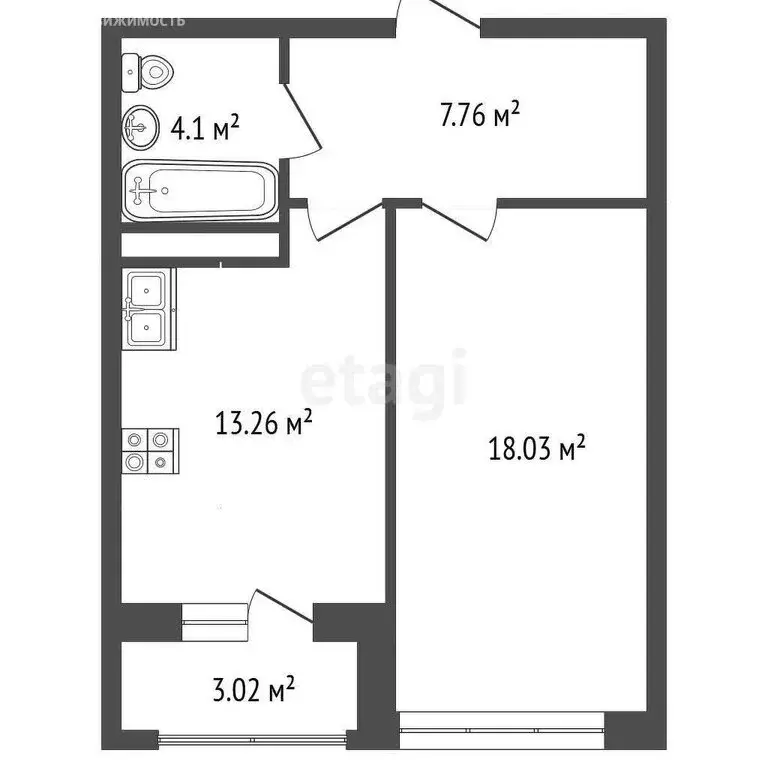 1-комнатная квартира: Мирное, улица Славы, 51к1 (44.66 м) - Фото 0