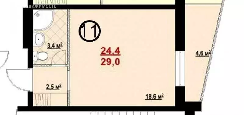 Квартира-студия: посёлок Красный Бор, квартал Барвиха, 3 (29 м) - Фото 1