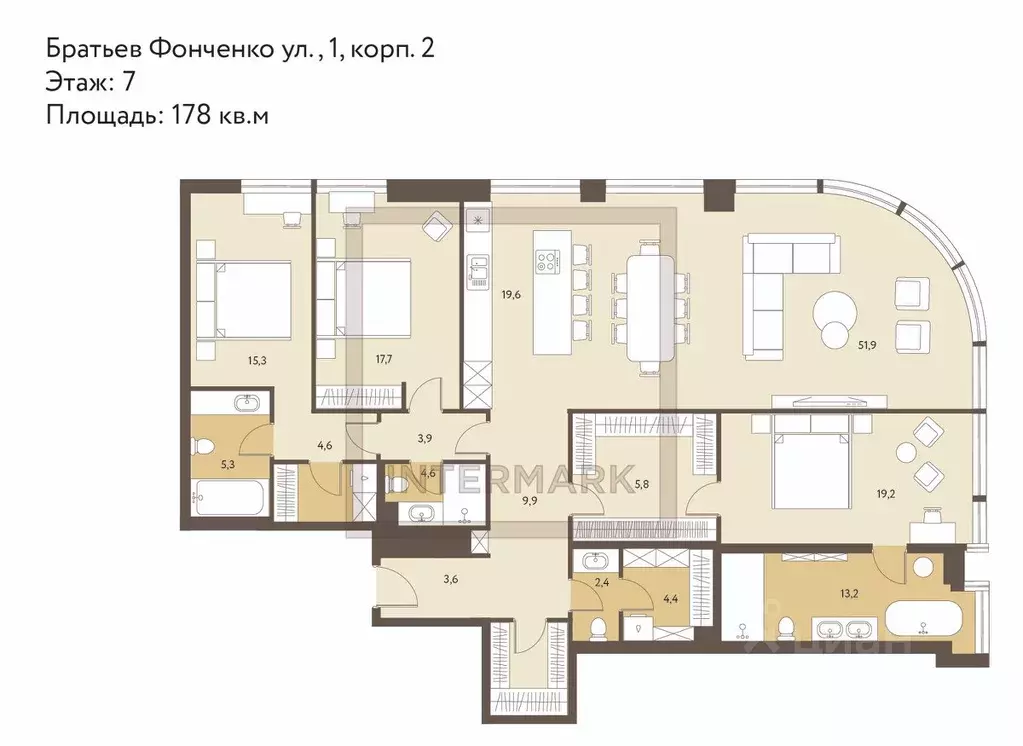 4-к кв. Москва ул. Братьев Фонченко, 1к2 (178.0 м) - Фото 2