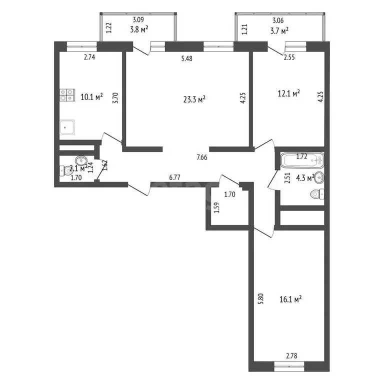 3-комнатная квартира: Тюмень, улица Пермякова, 83к2 (84 м) - Фото 1