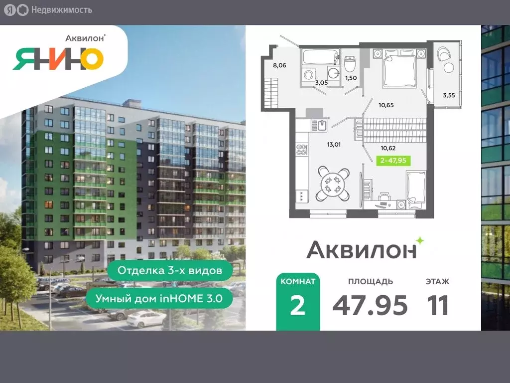 2-комнатная квартира: городской посёлок Янино-1, жилой комплекс ... - Фото 0