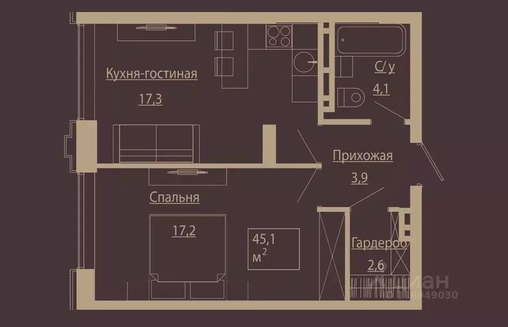 2-к кв. Новосибирская область, Новосибирск ул. Чаплыгина, 54 (45.1 м) - Фото 0