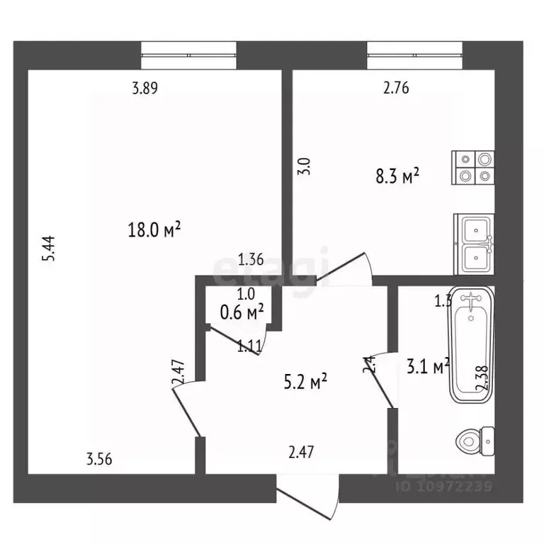 1-к кв. Башкортостан, Стерлитамак ул. Худайбердина, 101Б (35.2 м) - Фото 2