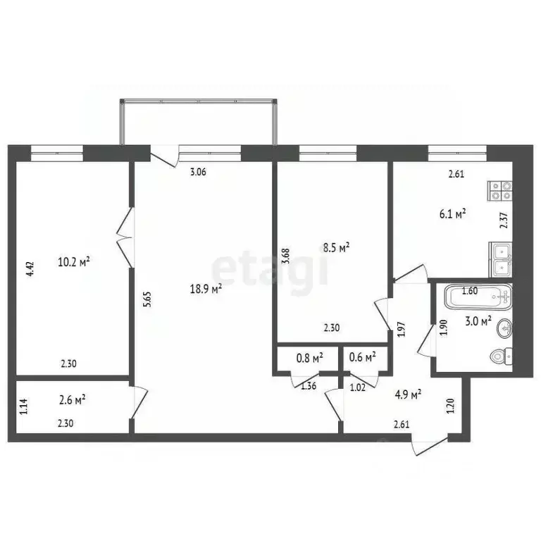 3-к кв. Калининградская область, Светлый бул. Нахимова, 3 (55.6 м) - Фото 1