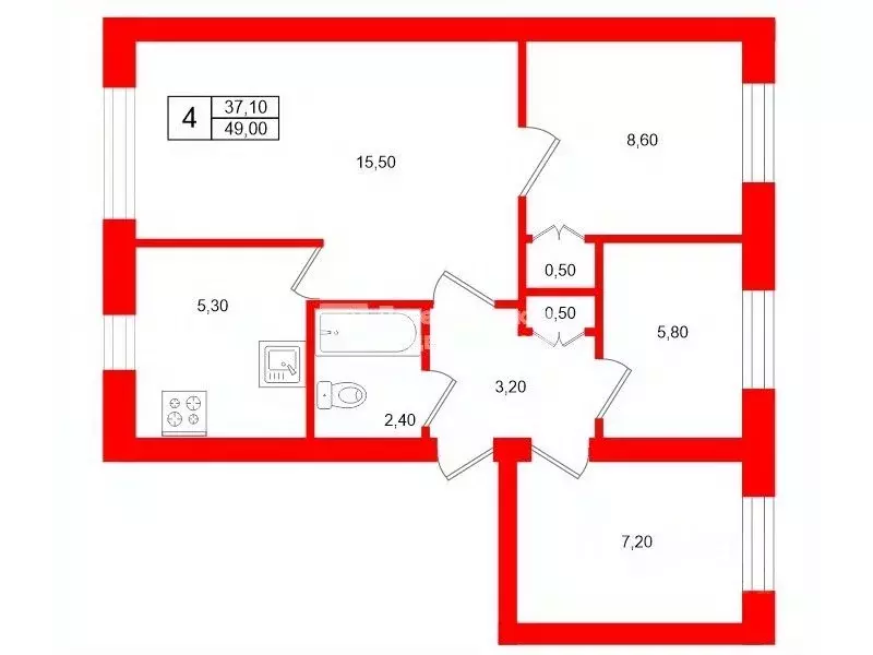 4-к кв. Санкт-Петербург ул. Лени Голикова, 11 (49.0 м) - Фото 1