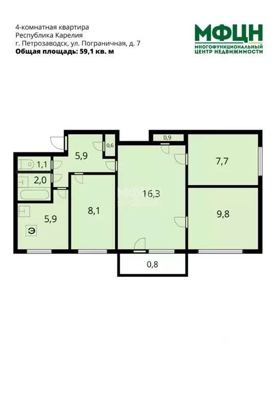 4-к кв. Карелия, Петрозаводск Пограничная ул., 7 (59.1 м) - Фото 2