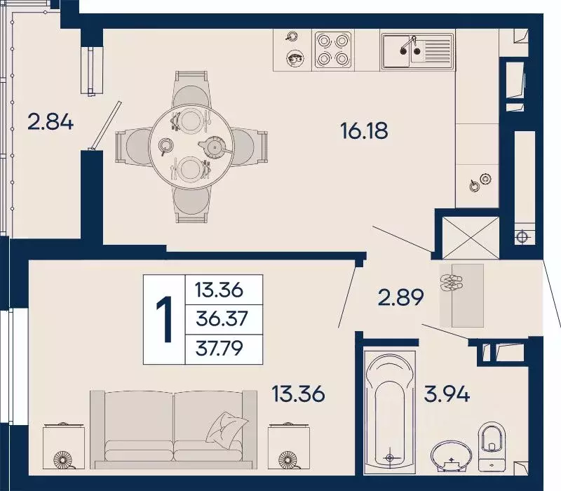 1-к кв. Краснодарский край, Краснодар  (37.79 м) - Фото 1