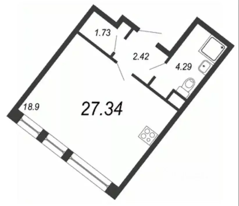 Студия Санкт-Петербург Планерная ул., 97к1 (27.5 м) - Фото 1