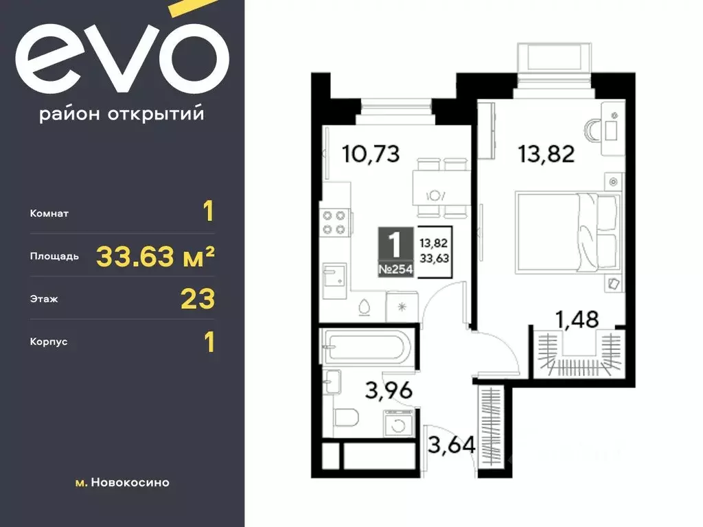 1-к кв. Московская область, Реутов Эво жилой комплекс, к1 (33.63 м) - Фото 0
