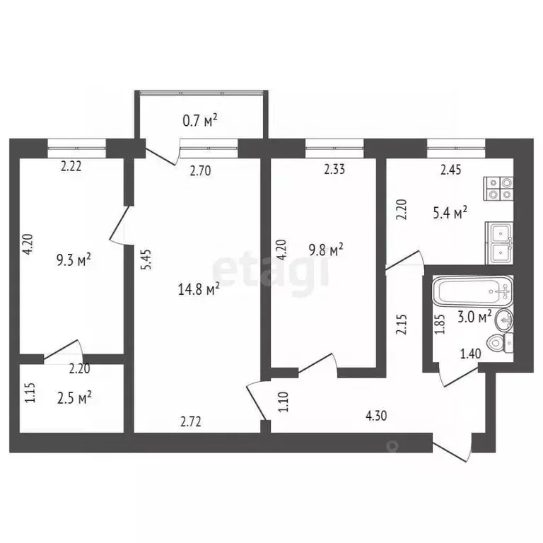 3-к кв. Мордовия, Саранск ул. Льва Толстого, 55 (51.3 м) - Фото 1