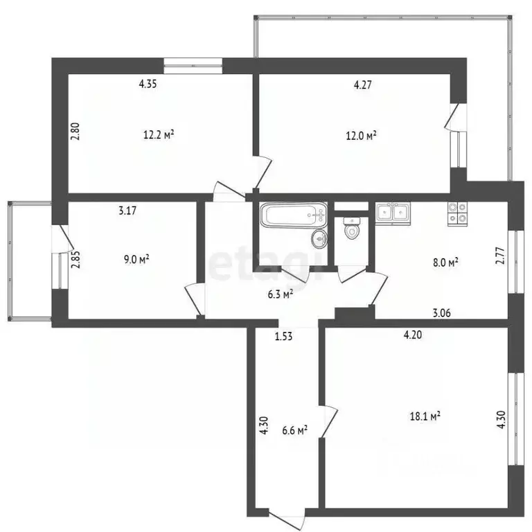 4-к кв. Кемеровская область, Прокопьевск Тырган мкр, 10-й мкр, 5 (77.8 ... - Фото 1