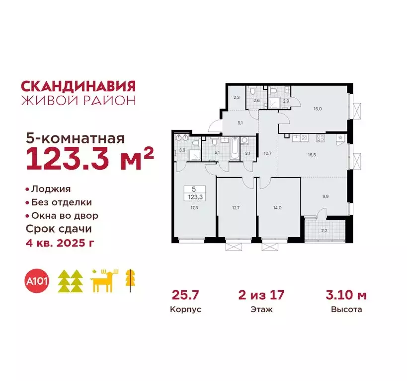 5-комнатная квартира: Москва, НАО, район Коммунарка, ЖК Скандинавия ... - Фото 0