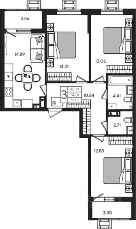 3-к кв. Краснодарский край, Краснодар ул. Им. Сорока А.М., 40 (76.13 ... - Фото 2