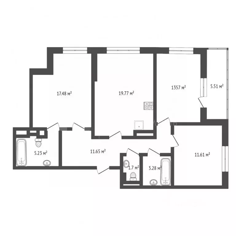 3-к кв. Тюменская область, Тюмень ул. Краснооктябрьская, 14 (75.0 м) - Фото 2