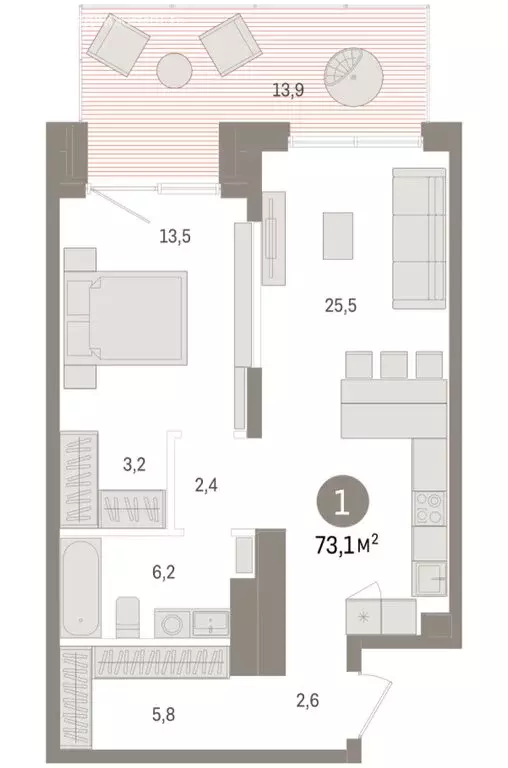 1-комнатная квартира: Новосибирск, улица Аэропорт, 90 (73.09 м) - Фото 2