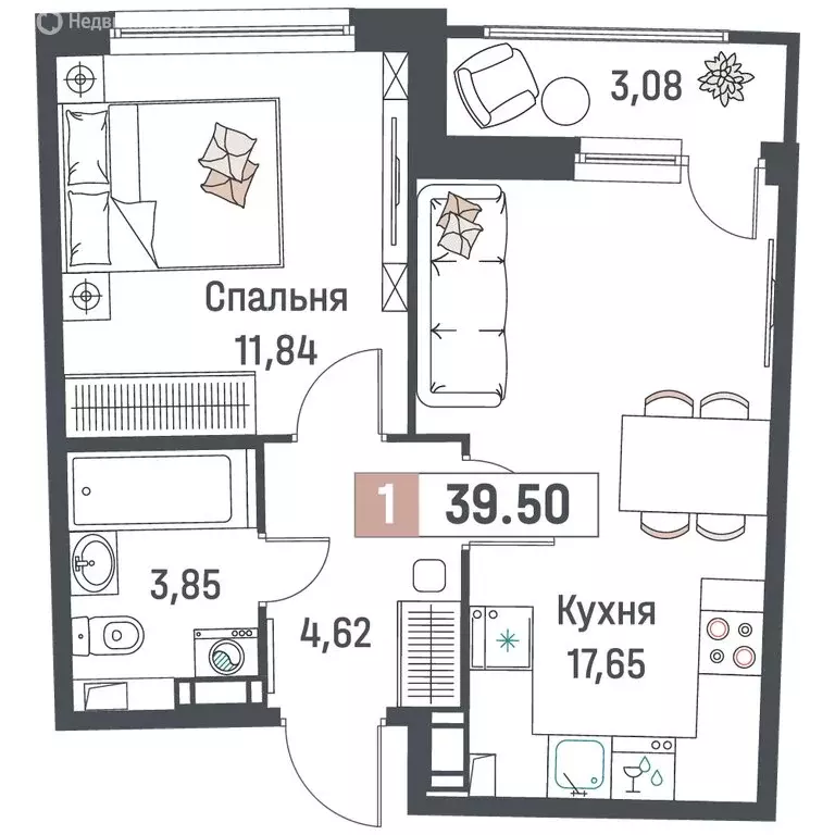 1-комнатная квартира: Мурино, жилой комплекс Авиатор (39.5 м) - Фото 1