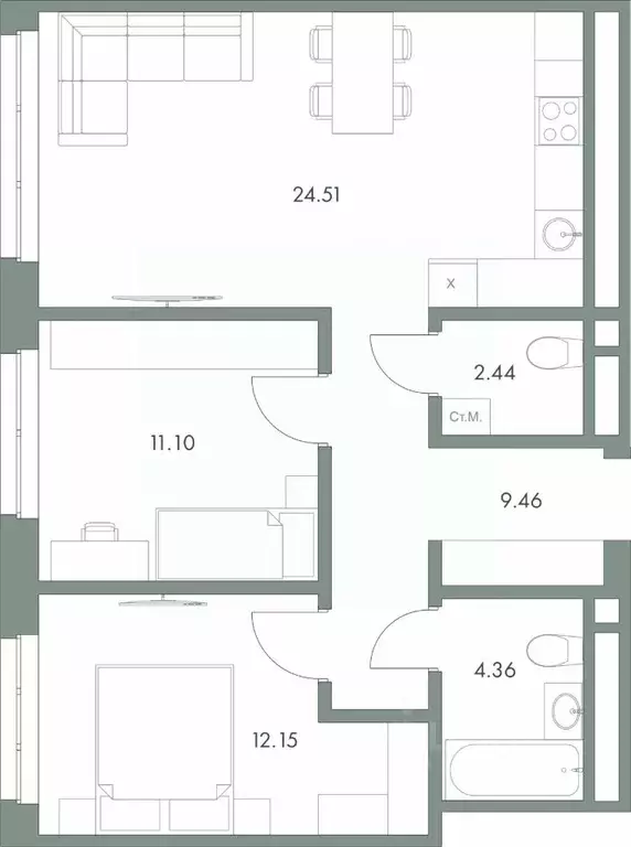 2-к кв. Ханты-Мансийский АО, Сургут ул. Крылова (64.02 м) - Фото 1
