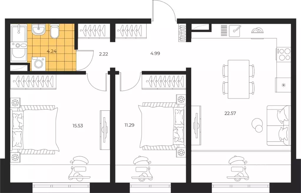 2-к кв. Сахалинская область, Южно-Сахалинск  (60.84 м) - Фото 1