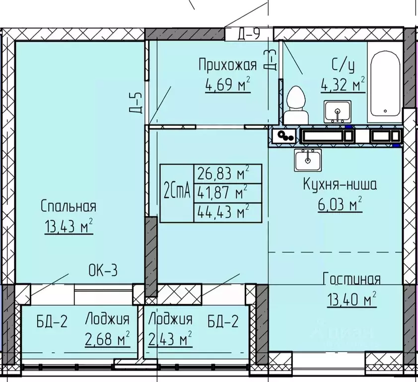 2-к кв. Татарстан, Нижнекамск ул. Баки Урманче, 12 (44.43 м) - Фото 0