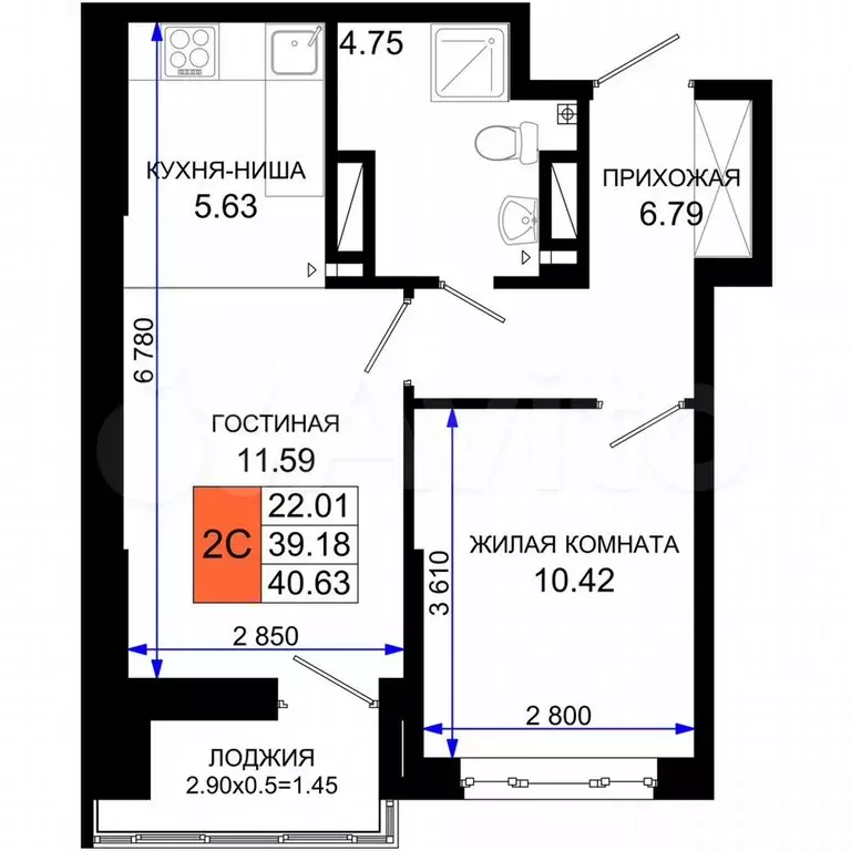 2-к. квартира, 40,6 м, 19/25 эт. - Фото 1
