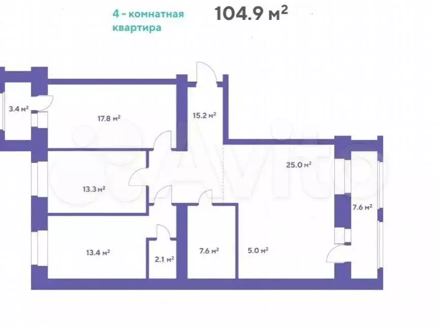 4-к. квартира, 104,9 м, 6/9 эт. - Фото 0