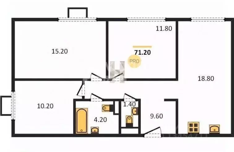 3-к кв. Татарстан, Казань ул. Анаса Тазетдинова, 1к10 (71.2 м) - Фото 2