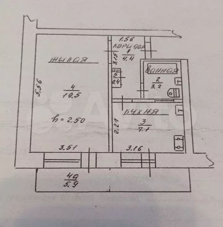 1-к. квартира, 34,2 м, 4/5 эт. - Фото 0