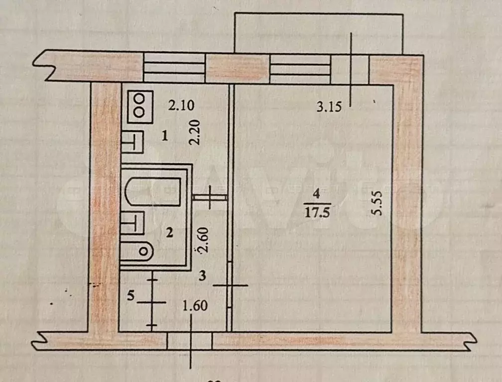 1-к. квартира, 29,7 м, 3/5 эт. - Фото 0