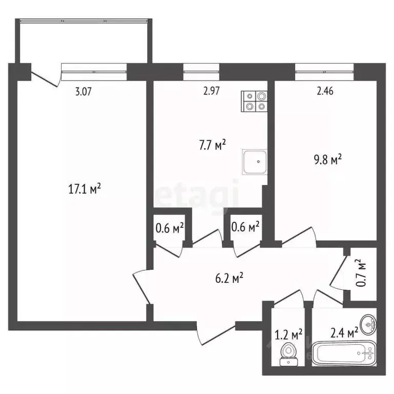 2-к кв. Саха (Якутия), Якутск ул. Лермонтова, 23/2 (46.3 м) - Фото 2