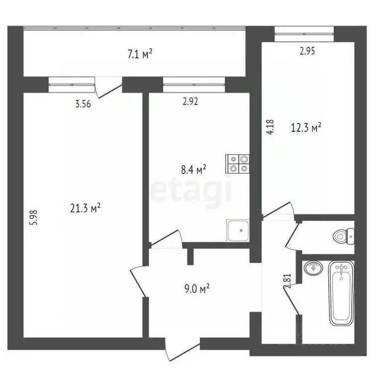 2-к кв. Московская область, Мытищи Летная ул., 32 (55.1 м) - Фото 1